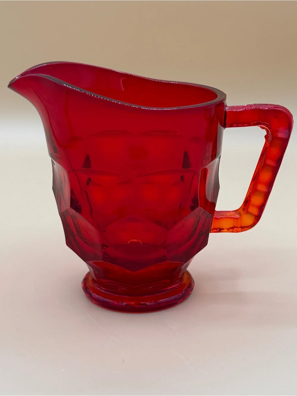 Vintage Viking Glass Georgian Ruby Red Amberina Covered Sugar & Creamer GLOWS